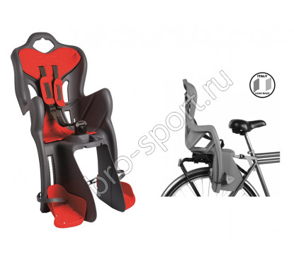 BELLELLI Сидение заднее B-One Clamp, тёмно-серое с красной вставкой до 22кг